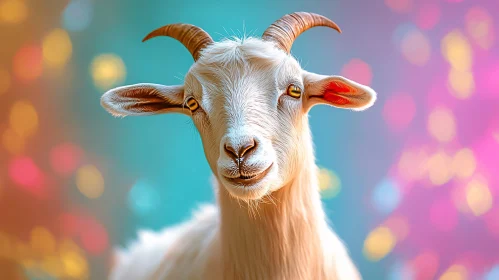 Goat Against Vibrant Bokeh Backdrop