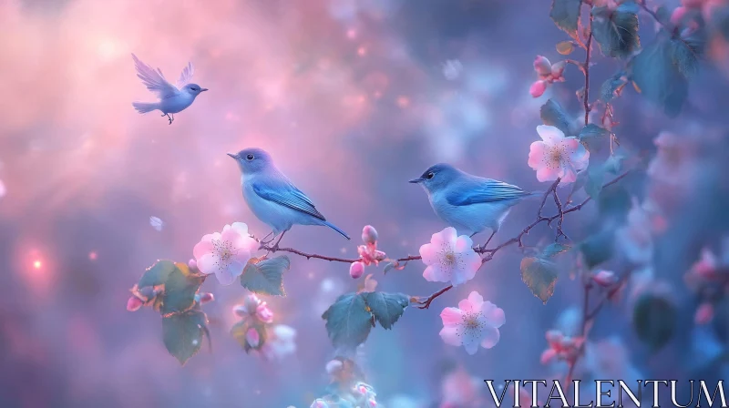 Pastel Birds and Blossoms AI Image