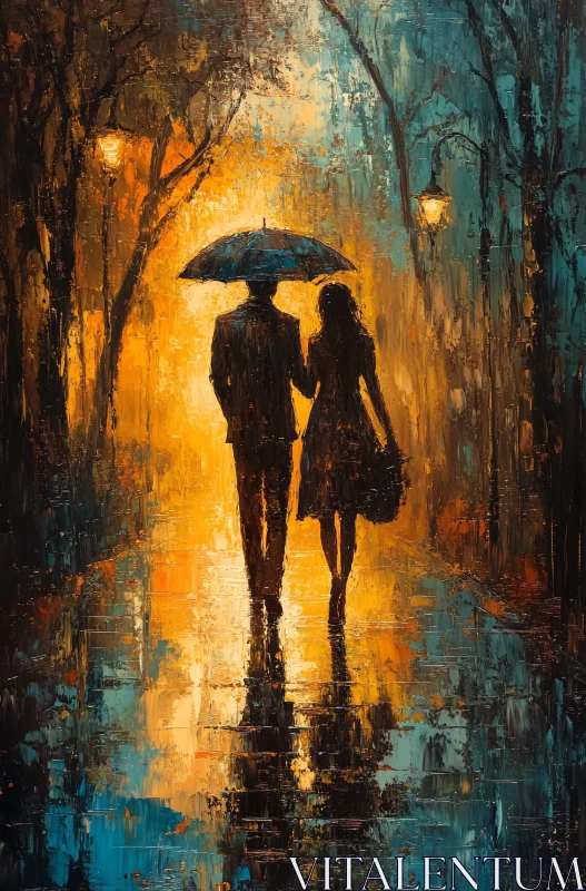 AI ART Couple's Rainy Night Out Art