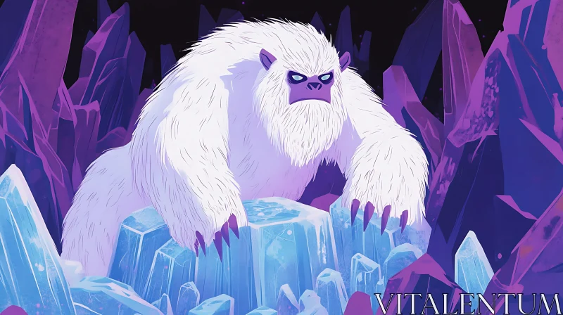 AI ART Cartoon Yeti in a Crystal Cave