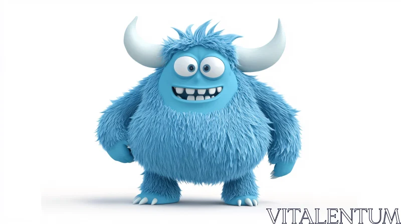 AI ART Fluffy Blue Monster with Horns