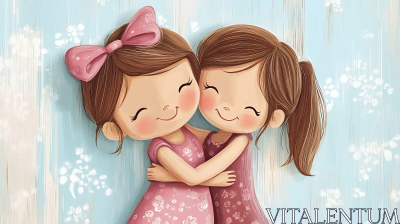 Two Cartoon Girls Hugging Illustration AI Image