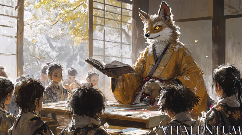 AI ART Anime Fox Teaching Children