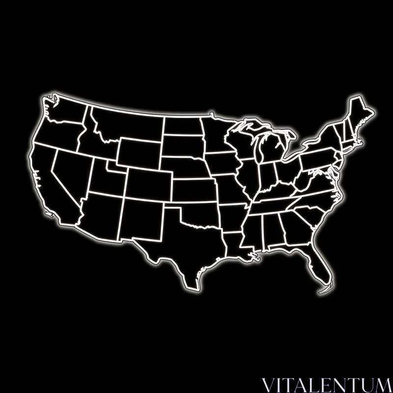 AI ART Abstract Black-and-White USA State Map