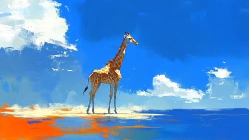 Giraffe in a Blue and Orange Abstract World