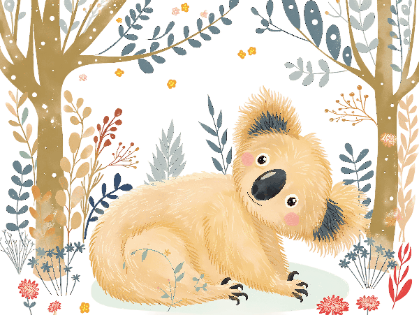 POD Design Charming Koala in Whimsical Floral Forest for T-Shirt Design