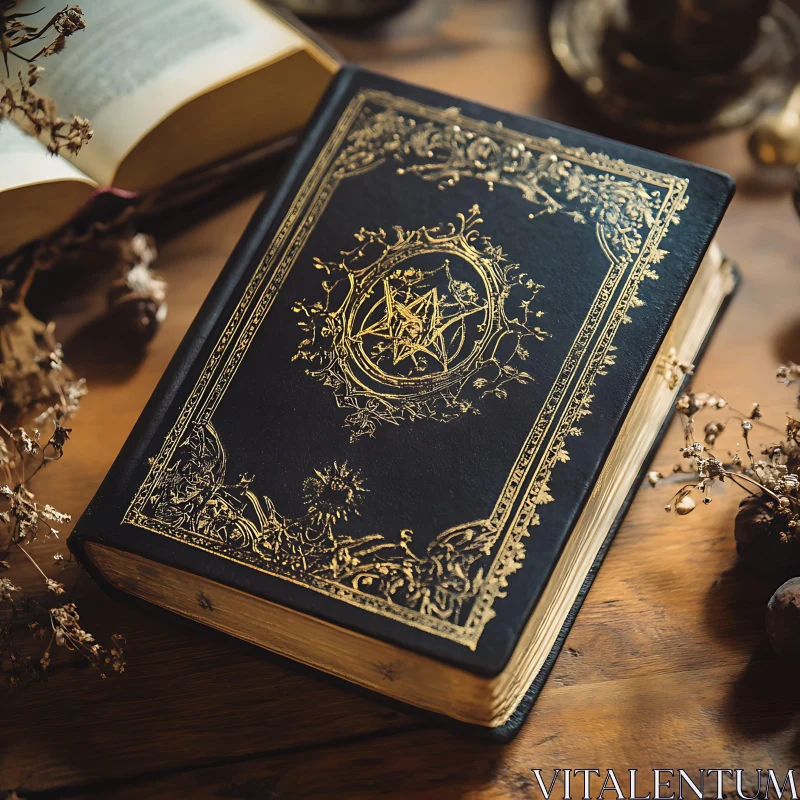 AI ART Vintage Spellbook with Golden Embellishments