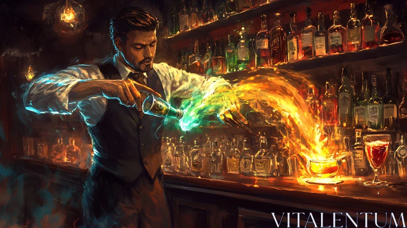 Bartender's Enchanted Drink AI Image