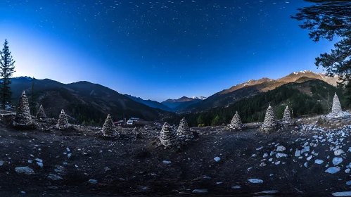 Starlit Mountain Vista with Stone Cairns