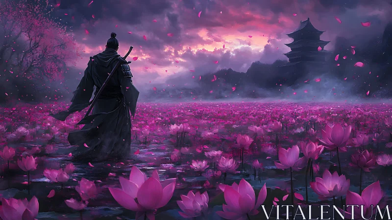 AI ART Warrior in Lotus Field