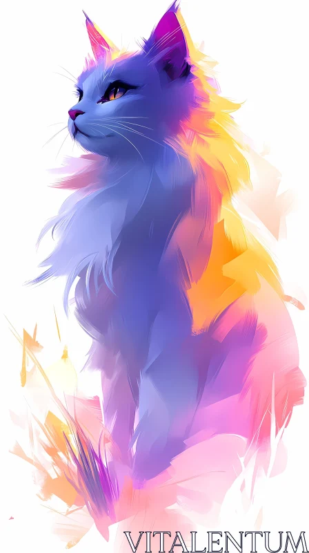 Colorful Digital Cat Art AI Image