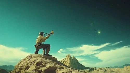 Desert Trumpeter Under Starry Sky