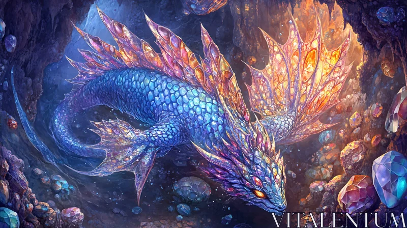 AI ART Gleaming Dragon in Gemstone Grotto