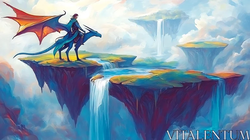 AI ART Fantasy Landscape with Dragon and Waterfalls