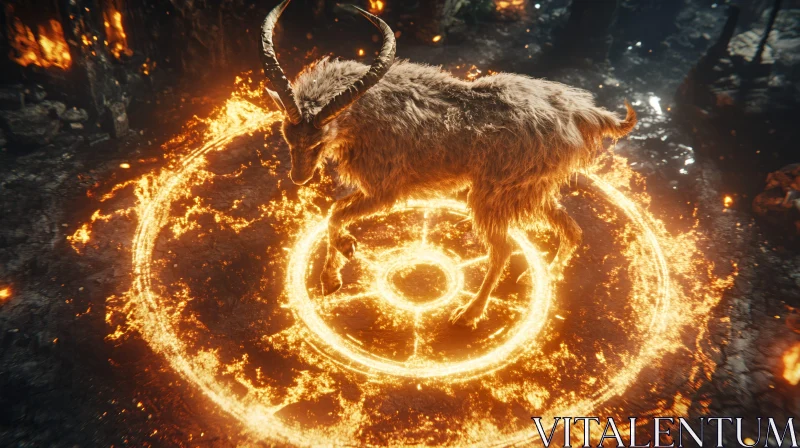 AI ART Mystical Goat in Ring of Fire