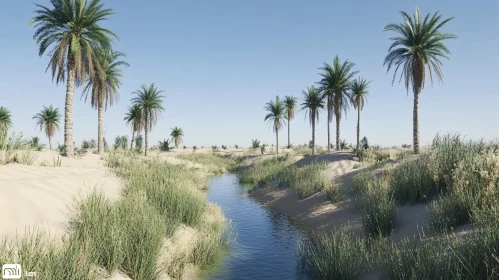 Serene Desert Oasis with Palm Trees