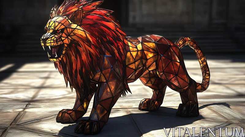 Polygonal Lion Sculpture AI Image