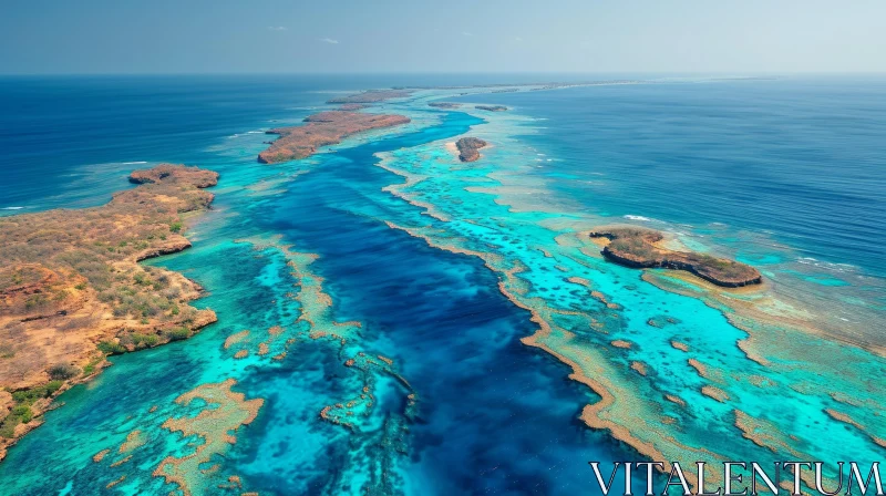 Aerial View of the Great Barrier Reef: Futuristic Chromatic Waves AI Image