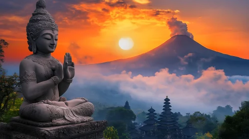 Peaceful Buddha Statue at Sunset