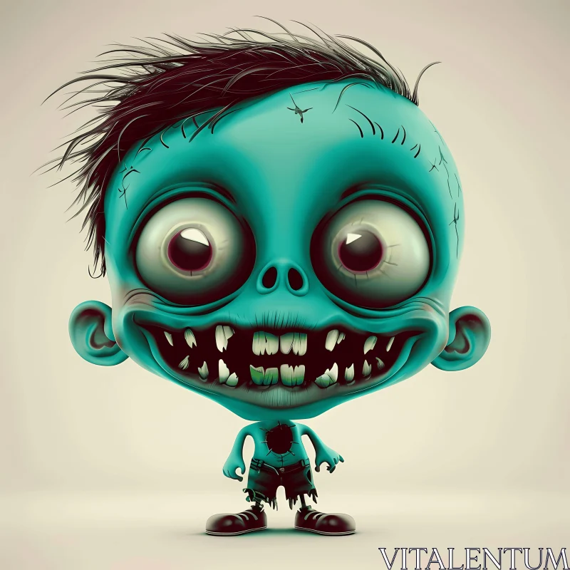 Cartoon Illustration of a Humorous Zombie Boy for Various Uses AI Image