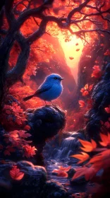 Bird Among Autumn Leaves