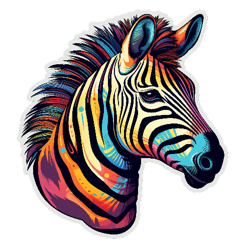 Colorful Zebra Head Illustration with Rainbow Mane