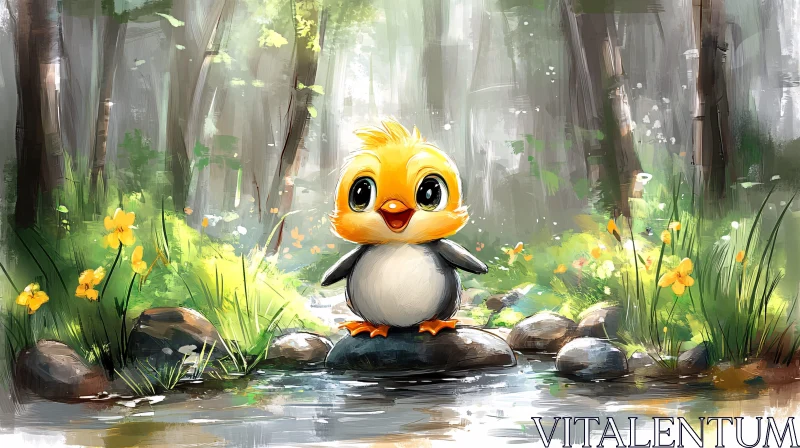 AI ART Adorable Yellow Chick in Forest