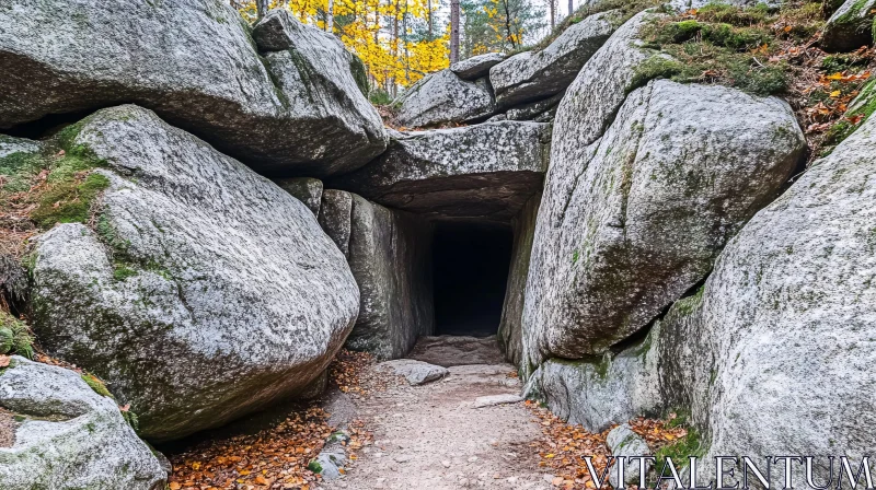 Hidden Cave Amidst Giant Boulders AI Image