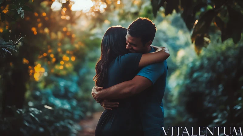 Couple's Intimate Hug in Natural Setting AI Image