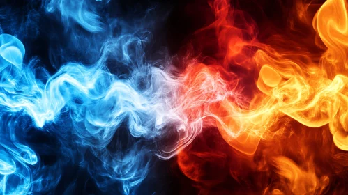 Intertwining Blue and Red Smoke Art