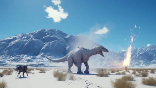 Dinosaurs in the Snow with Volcanoes - Unreal Engine Render