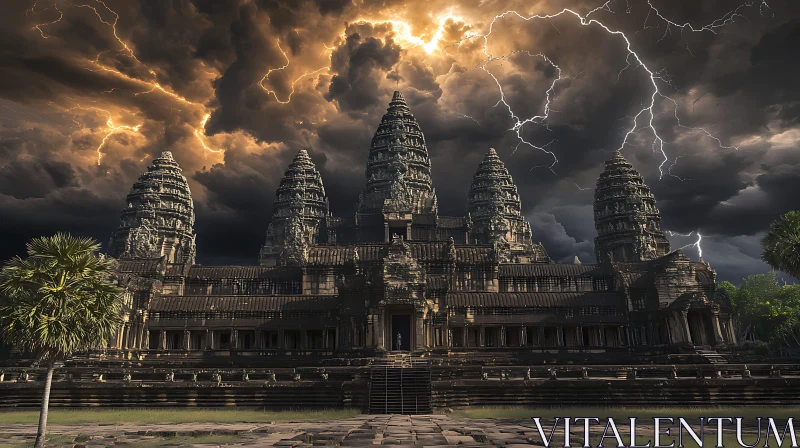 Ancient Temple with Stormy Sky AI Image