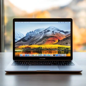 Sleek Laptop and Mountain View