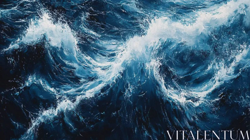 AI ART Tumultuous Ocean Waves in Deep Blue