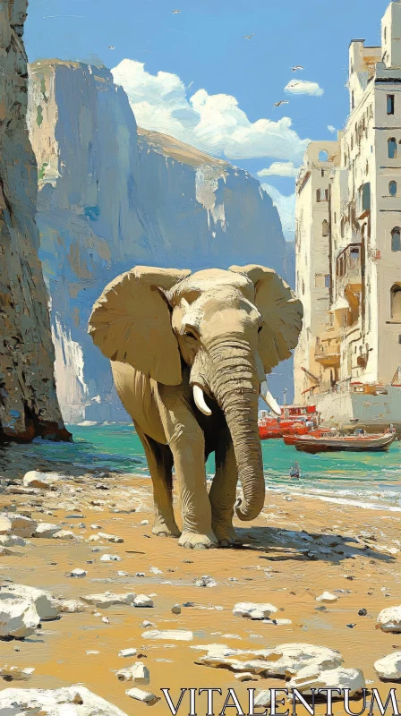 AI ART Coastal Elephant and Cliffs