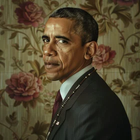 Portrait of Barack Obama with Floral Background