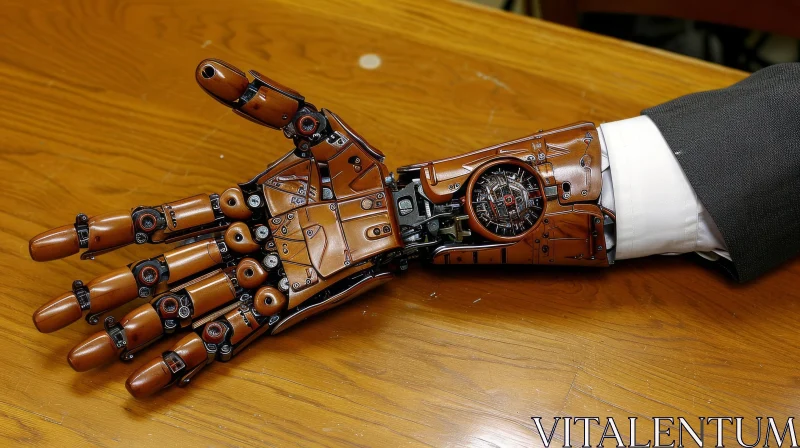 Exquisite Robotic Hand Sculpture in Steampunk Style AI Image