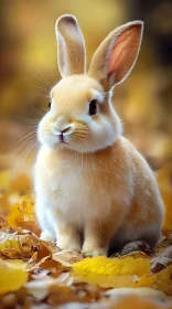 Cute Rabbit Among Fall Leaves