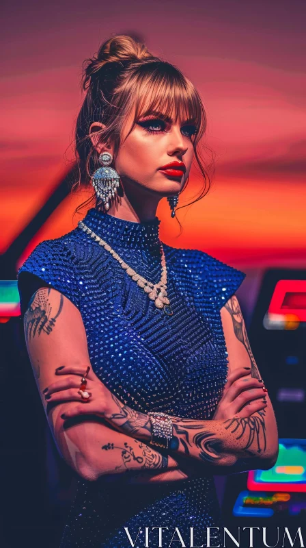 Elegant Portrait of Taylor Swift with Tattoos AI Image