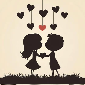 Romantic Couple Silhouette with Hearts