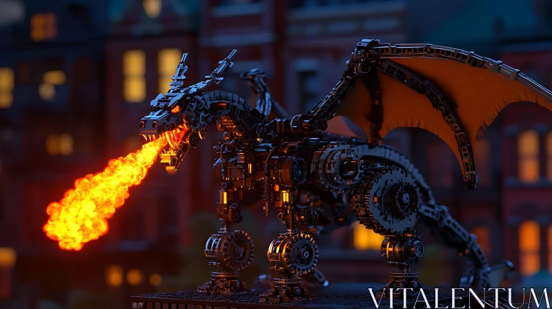 AI ART Mechanical Dragon with Fire