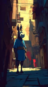 Cartoon Donkey in City