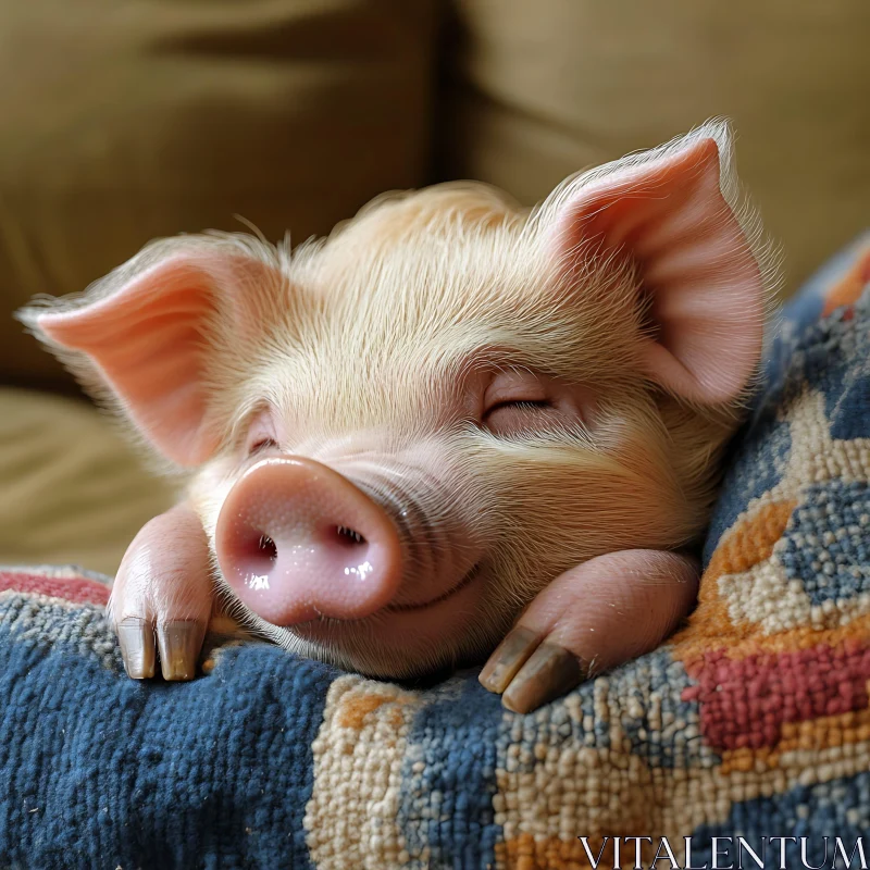 Piglet Resting on Blanket AI Image