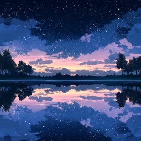 Serene Lake and Starry Sky