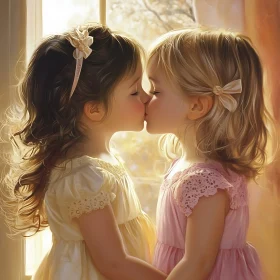 Two Girls Kissing in Soft Light