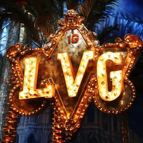 Glowing 'LVG' Sign with Palm Fronds Background