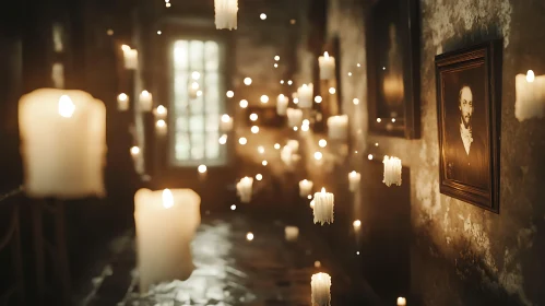 Floating Candles in Historic Hallway