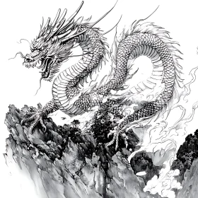 Dragon Perched on Mountain Illustration