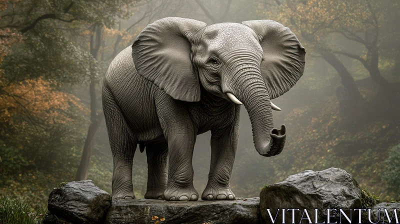 Elephant in Misty Autumn Forest AI Image