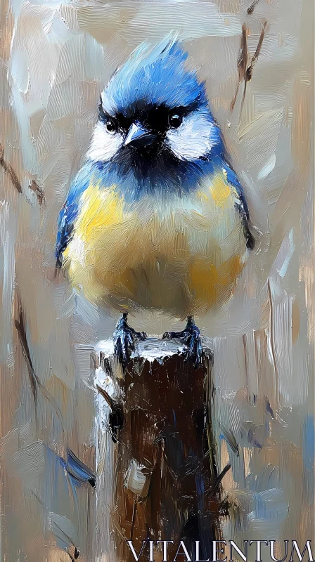 Blue Bird on a Stump Painting AI Image